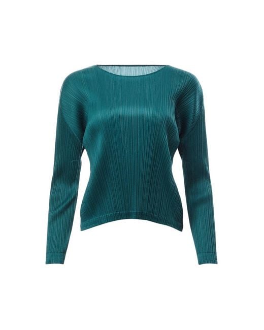 Pleats Please Issey Miyake Blue Pleats Mandarin Collar Button Down Shirt