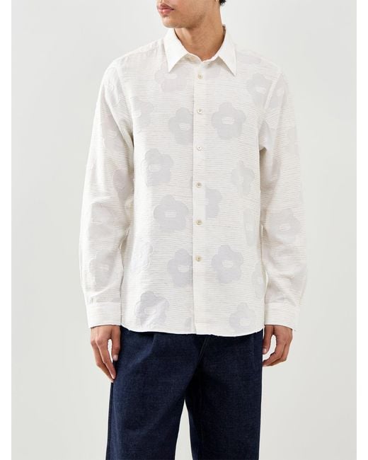 Paul Smith White Embroidered Tonal Flowers Shirt for men