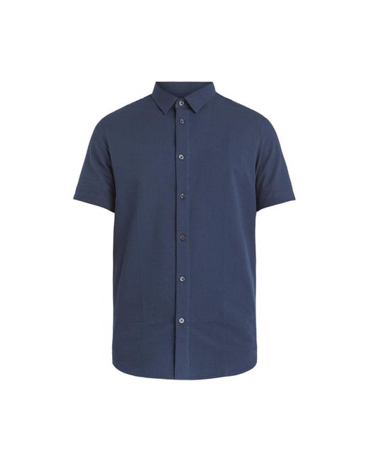 Armani Exchange Blue Men's Seersucker Short Sleeve Shirt for men