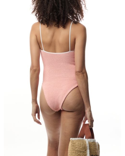 Hunza G Pink Women's Pamela Swim Contrast Peach Swimsuit