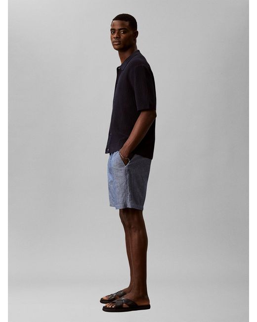 Calvin Klein Blue Chambray Drawstring Shorts for men