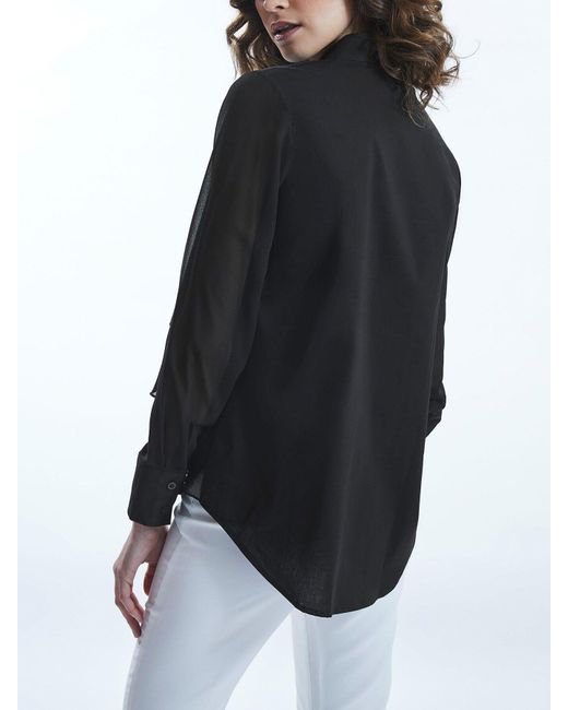 James Lakeland Black Sheer Sleeve Ruffle Shirt
