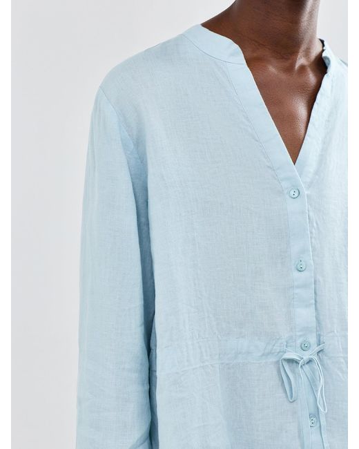 Eileen Fisher Blue Mandarin Collar Long Shirt