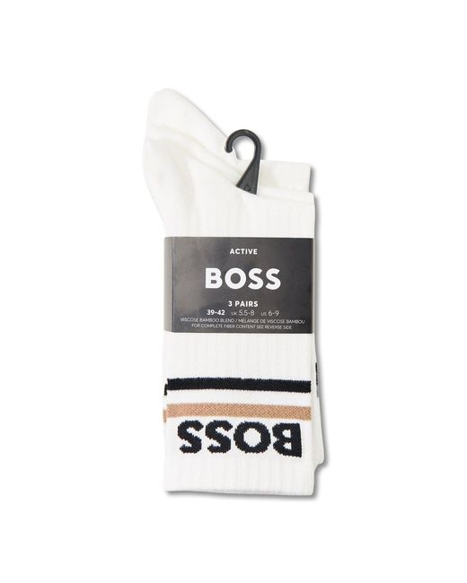 Boss White Piquet Stripe Sport Socks Three Pack, Viscose for men