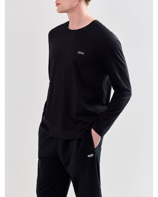 Boss Black Embroidered Logo Long Sleeve Stretch T Shirt for men