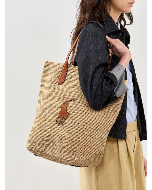 Polo Ralph Lauren Blue Raffia Large Tote Bag