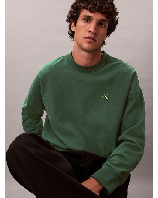 Calvin Klein Green Premium Fleece Relaxed Sweatshirt for men