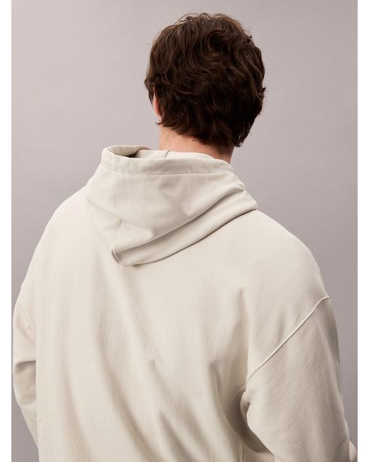 Calvin Klein White Premium Fleece Relaxed Hoodie for men