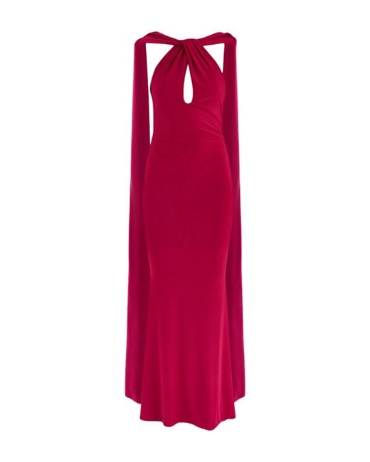 Club L London Pink Rhoda Twist Halterneck Cape Maxi Dress