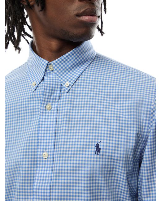 Polo Ralph Lauren Blue Custom Fit Stretch Poplin Shirt for men