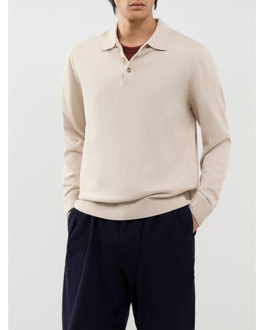 Jack & Jones White Organic Knitted Long-Sleeved Polo Shirt for men