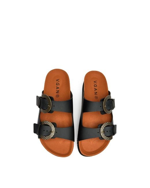 V.Gan Black Vegan Plum Footbed Reptile Sandals
