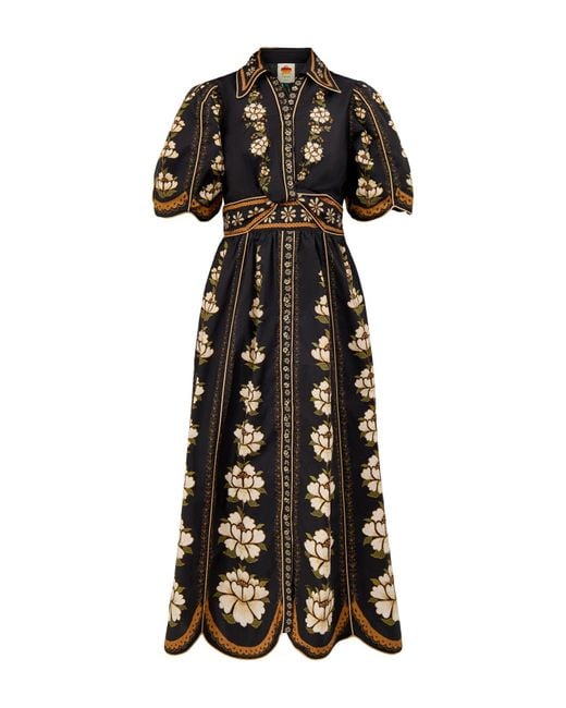 Farm Rio Black Embroidered Flowers Midi Dress