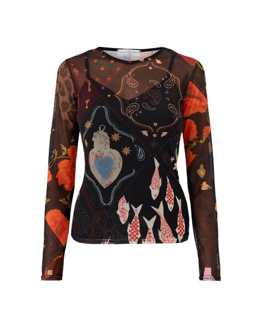 Never Fully Dressed Black Night Garden Mesh Long Sleeve Top