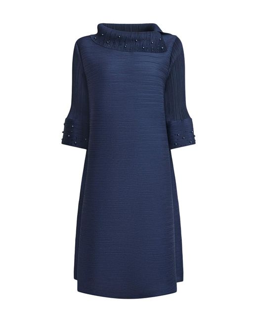 James Lakeland Blue Split Collar Embelished Sleeve Dress