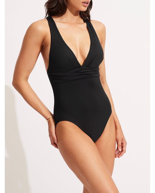 Seafolly Black Women's Collective Cross Back One Piece Swimsuit