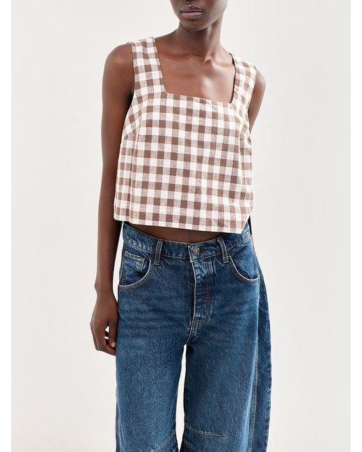 roandzo White Gingham Square Neck Shell Top