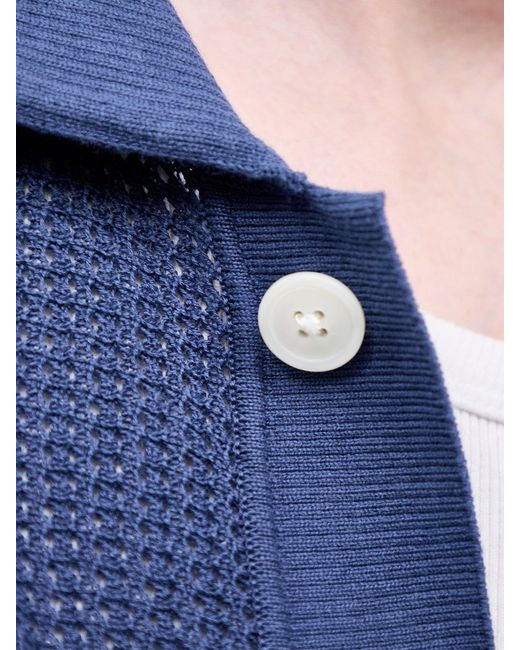 SELECTED Blue Shane Open Structure Polo Cardigan for men