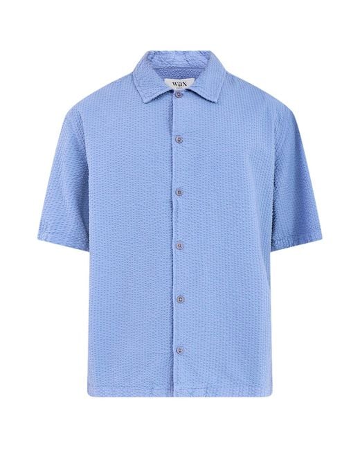 Wax London Blue Keats Seersucker Short Sleeve Shirt for men