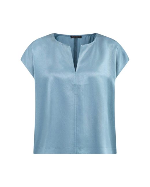 Eileen Fisher Blue Split Neck Square Top