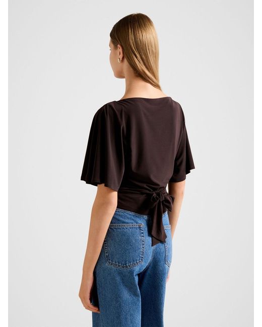 Forever New Black Paige Flutter Sleeves Tie Back Top