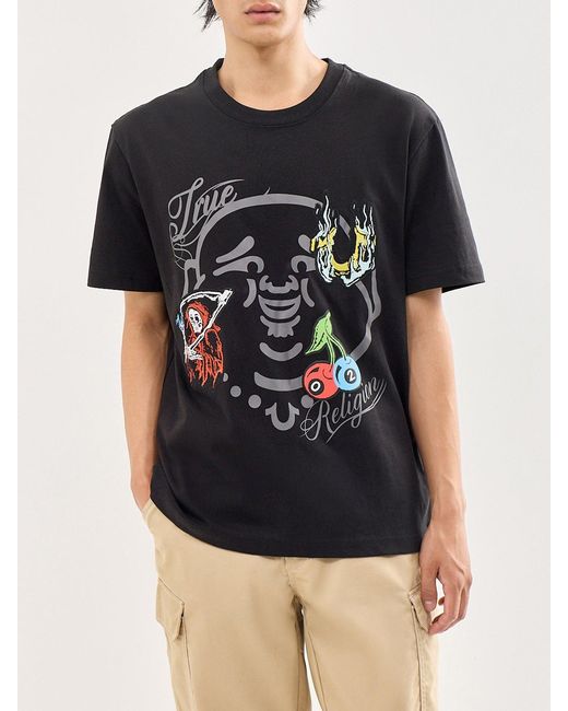 True Religion Black Buddha Face Graphic T-Shirt for men