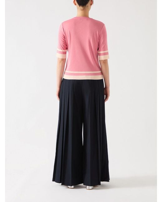 L.K.Bennett Pink Micha Desert Rose & Ivory Cotton Blend Ribstart Jersey Top With Ivory Trim