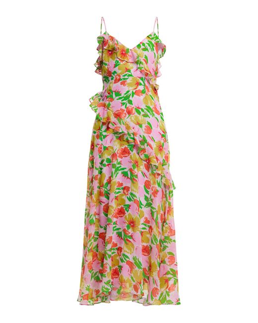 Kitri Metallic Women's Aurelia Pink Garden Floral Chiffon Maxi Dress