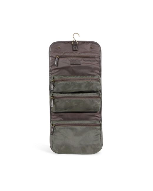 Barbour Gray Wax Hanging Washbag for men