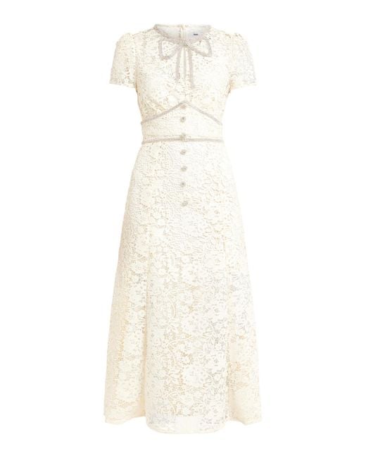 Self-Portrait Women's Cord Lace Bow Midi Dress in White | Lyst UK