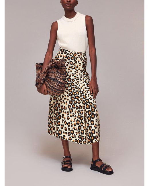 Whistles White Women's Painted Leopard Button Skirt