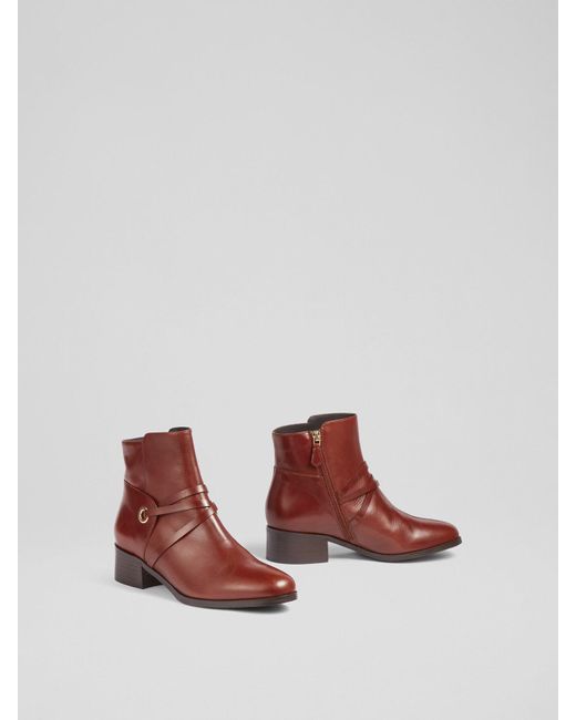 L.K.Bennett Red Alba Tan Strap Detail Ankle Boots