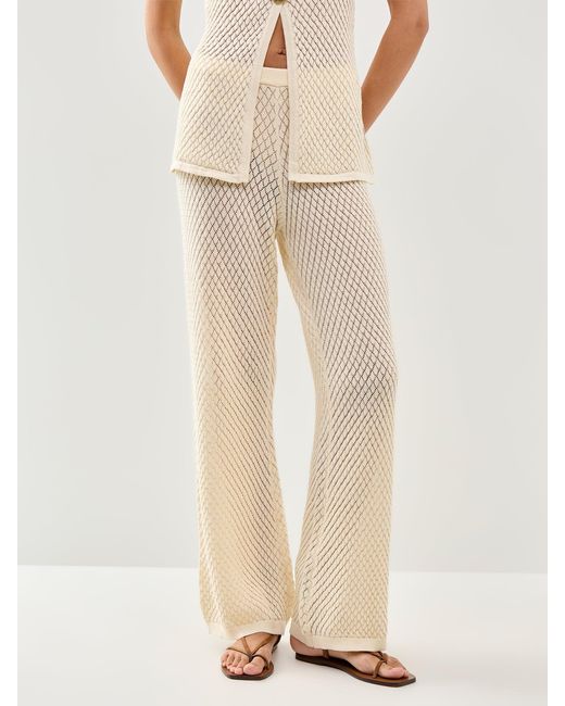 Pretty Lavish Natural Imani Pointelle Knit Trousers Cream