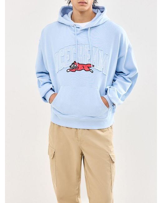 ICECREAM Blue College Applique Running Dog Popover Hoodie for men