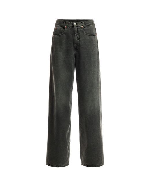 MM6 by Maison Martin Margiela Black Women's 5 Pockets Wide Leg Jeans