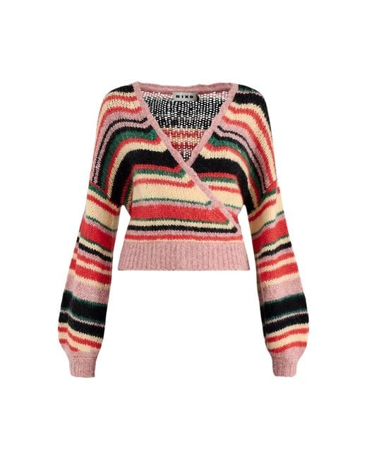 Rixo Red Cari And Alpaca Blend V-Neck Jumper, Wool
