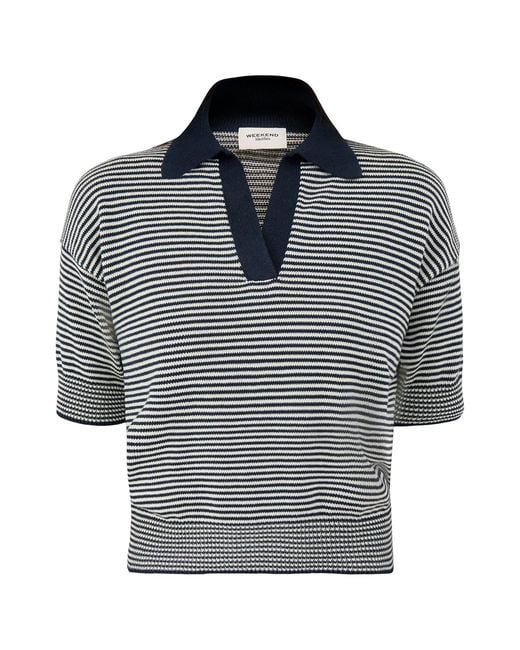 Weekend by Maxmara Blue Albero Pinstripe Polo Shirt