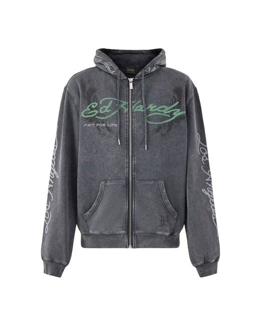 Ed Hardy Gray Art For Life Tattoo Zip Hoodie for men