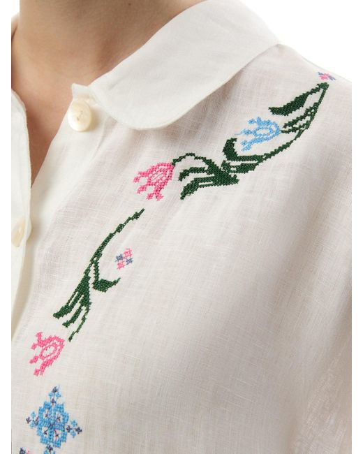 Sahara Blue Cross Stitch Allover Embroidery Shirt, Linen