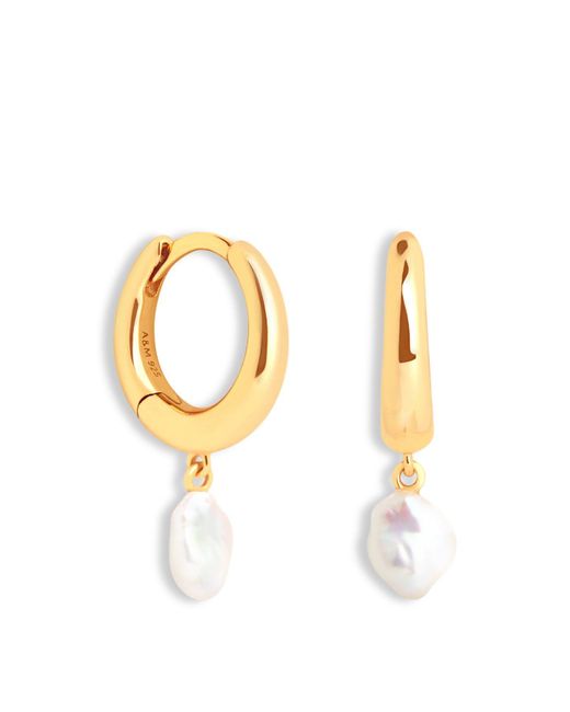 Astrid & Miyu Metallic Pearl Charm Huggies Earrings