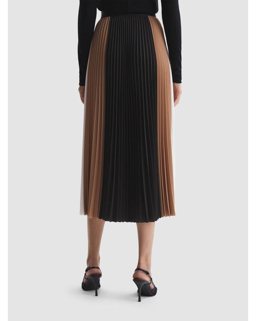 Reiss Black Ava High Rise Pleated Midi Skirt