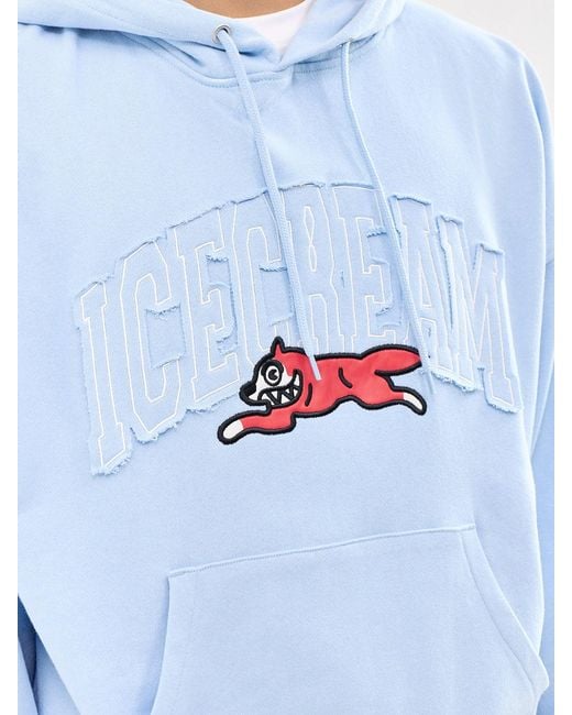 ICECREAM Blue College Applique Running Dog Popover Hoodie for men