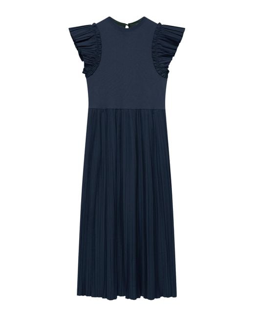 Mint Velvet Blue Women's Navy Jersey Crinkle Midi Dress