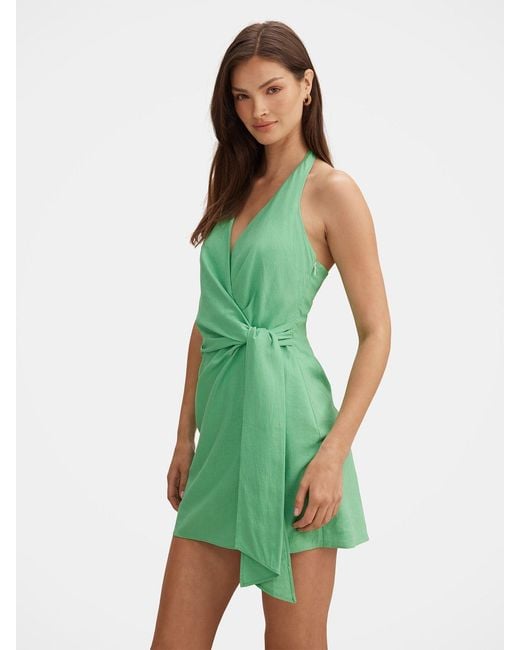 Forever New Green Gianna Halter Neck Tie Mini Dress