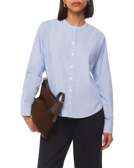 Whistles Blue Women's Stripe Grandad Collar Shirt