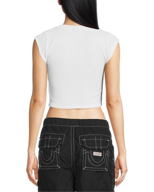 True Religion White Top Notched Neck Ribbed Crop Top