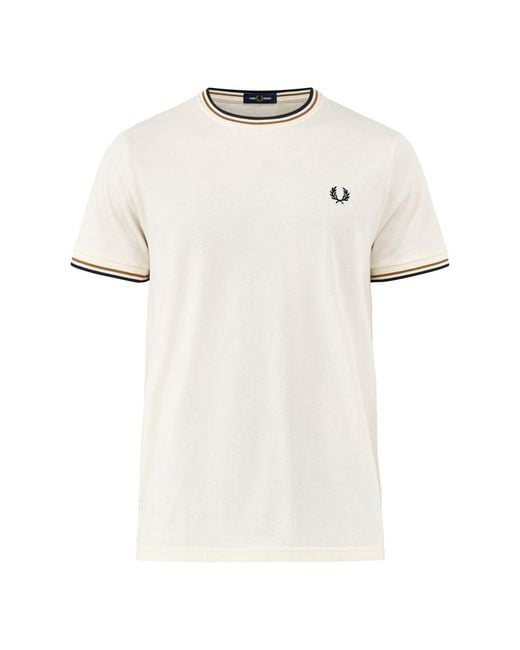 Fred Perry White Twin Tipped T-Shirt Cream for men