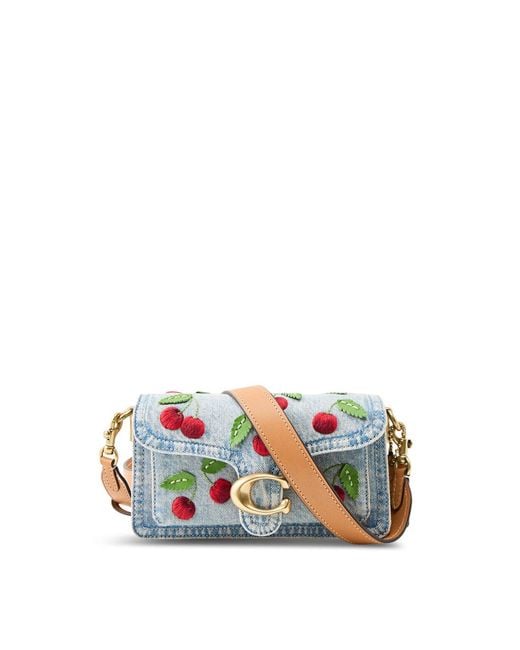 COACH Pink Tabby 20 Cherry Embroidered Denim Shoulder Bag Denim Multi, Leather/Denim
