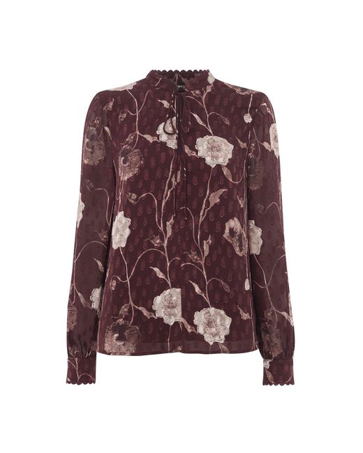 Whistles Purple Floral Dobby Blouse Multi, Wood/Metal