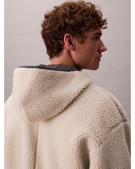 Calvin Klein White Sherpa Zip Hoodie for men